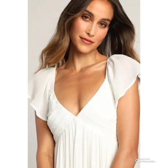 Lulus Large Amalfi Coast White Pleated Flutter Sleeve Mini Dress NWOT - Picture 4 of 16
